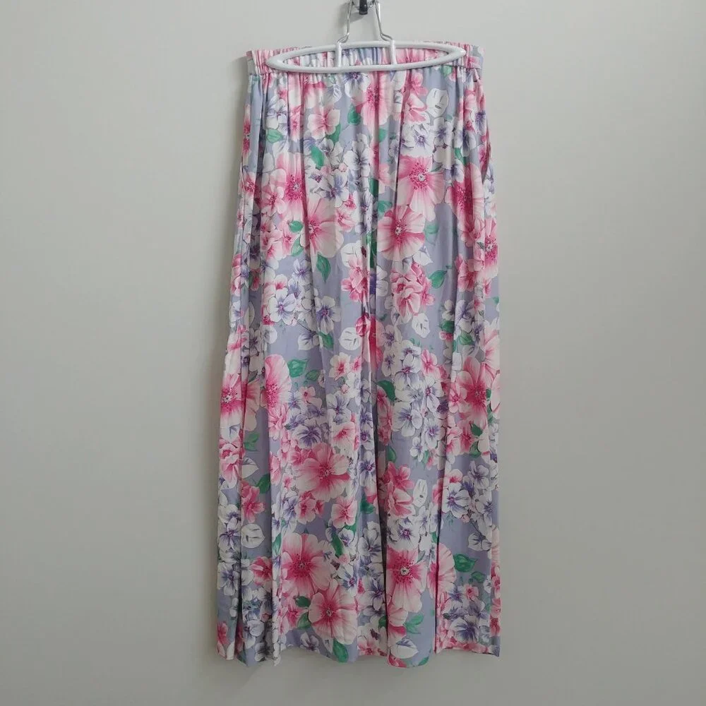 Vintage long button down midi maxi skirt purple pink and green floral Medium - Picture 7 of 14